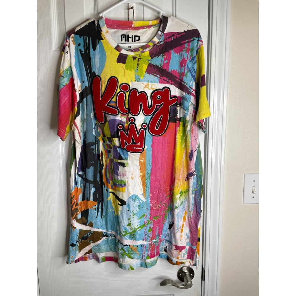 AHP Another Hype Piece Men's KING T-Shirt Size Large All Over Multi Color Tee
